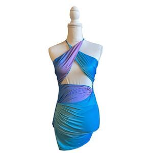 Tiger Mist Mermaid Lillee Mini Dress Blue Ombré Cut Out Beach Travel US XS NWT